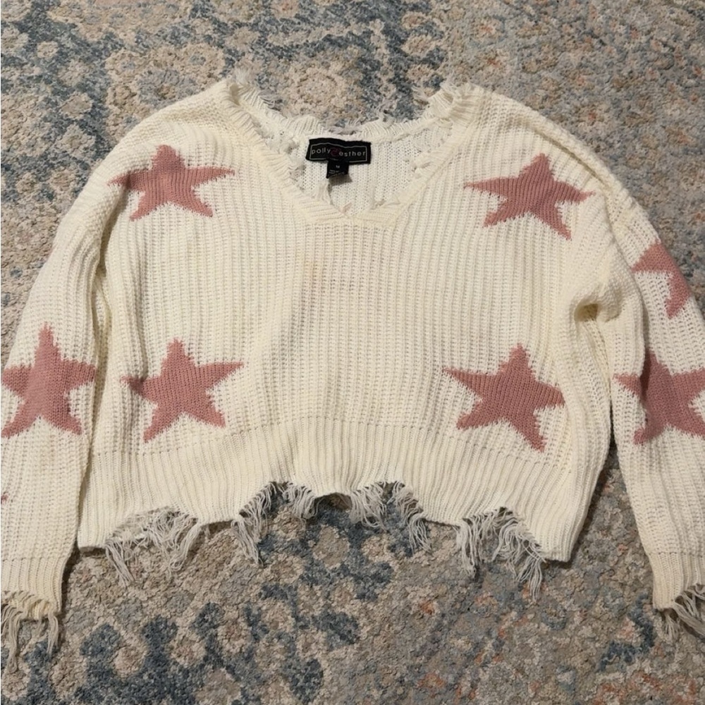 Brandy Melville Cream Sweater with Pink Stars